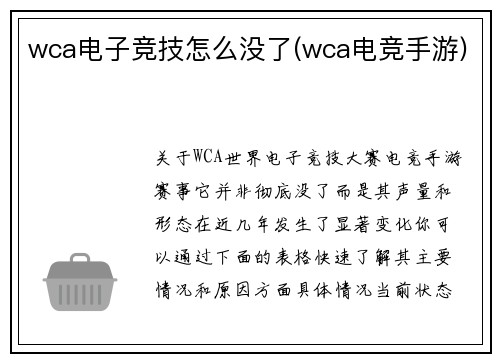 wca电子竞技怎么没了(wca电竞手游)